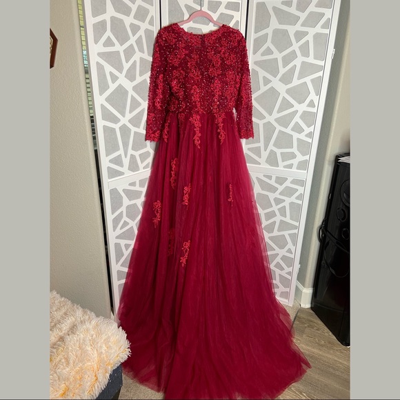 Dresses Burgundy Evening Dresses Sparkly Beaded Closed Back A Line dresses-burgundy-evening-dresses-sparkly-beaded-closed-back-a-line